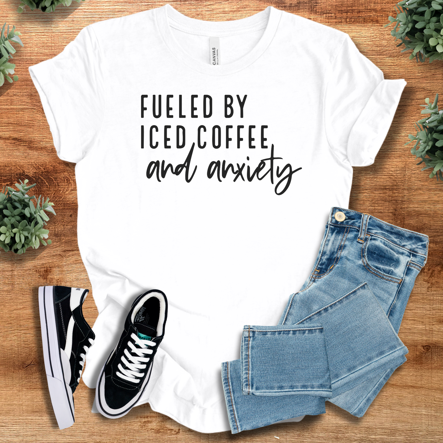 Fueled by Iced Coffee and Anxiety Shirt | Funny Relatable Bella Canvas Tee | Unisex