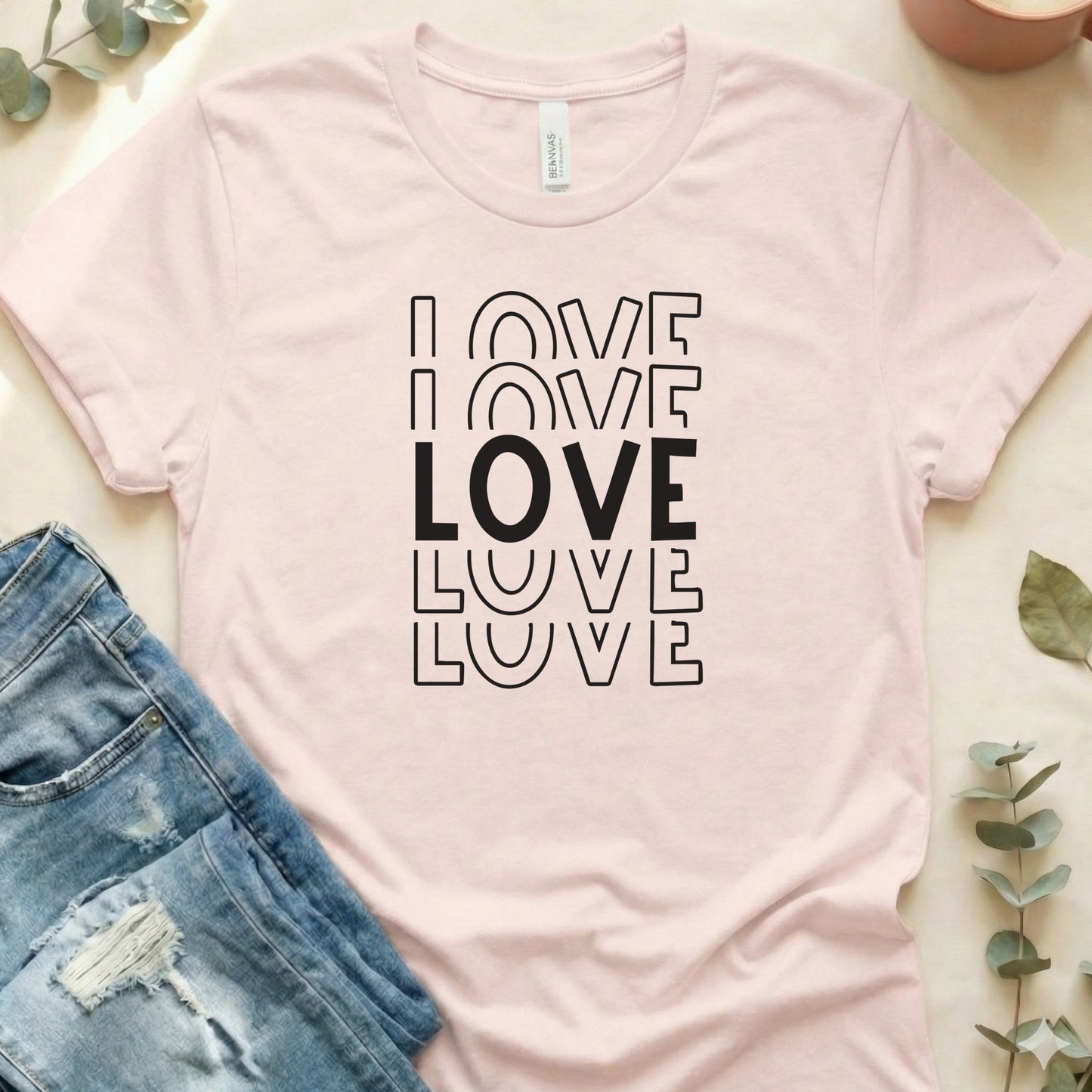 LOVE Graphic Tee with Repetitive Design T-shirt