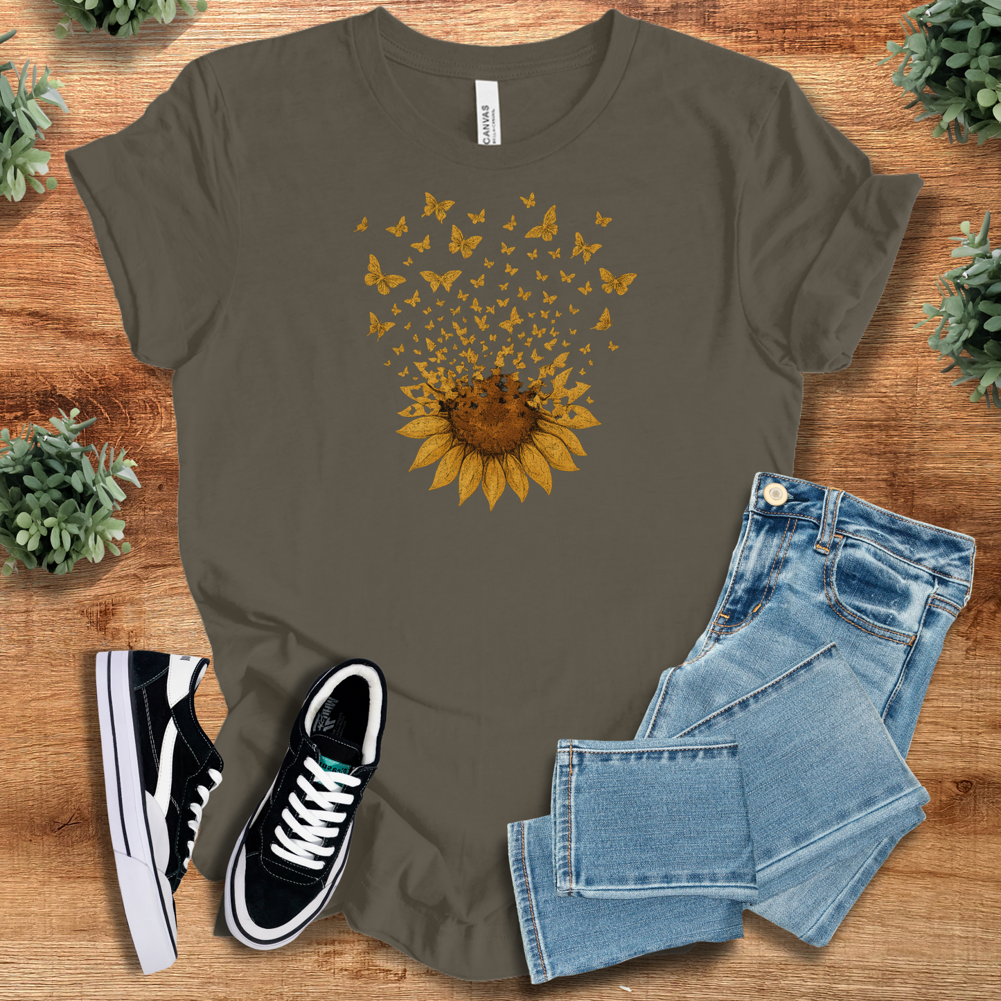 Sunflower Butterfly Tee T‑Shirt | Soft Bella+Canvas Tee