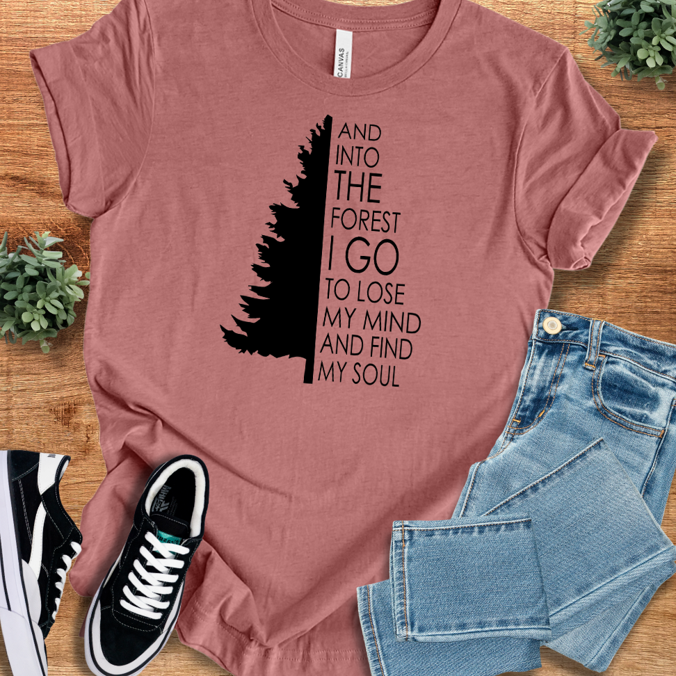Athletic-heather t-shirt with '' text, flat lay styled on a wooden surface.