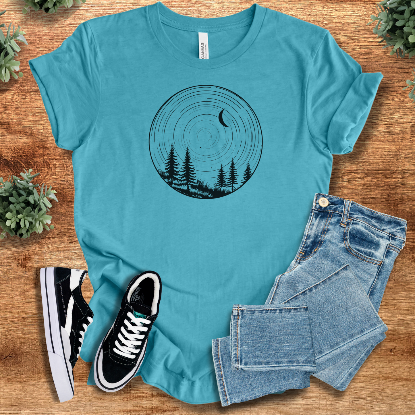 Round Peaceful Woods T‑Shirt | Soft Bella+Canvas Tee