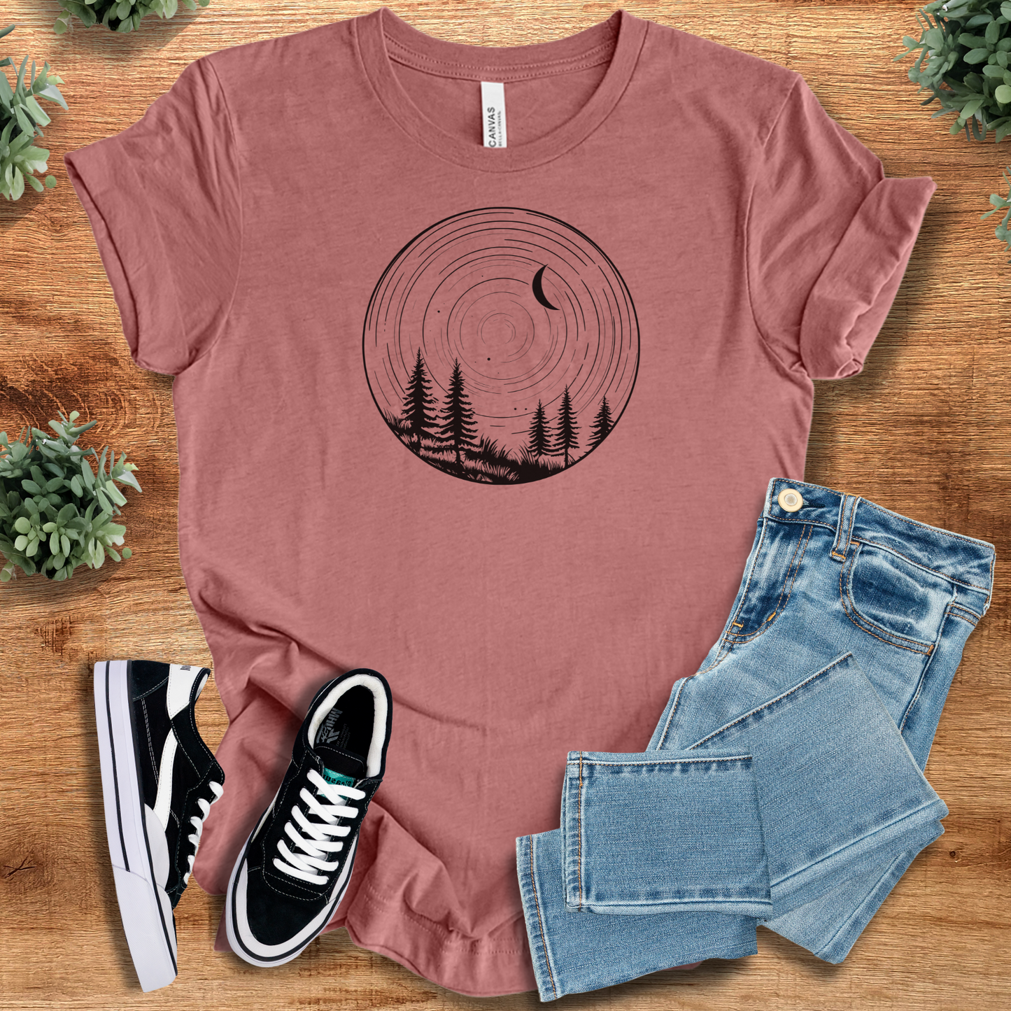 Round Peaceful Woods T‑Shirt | Soft Bella+Canvas Tee