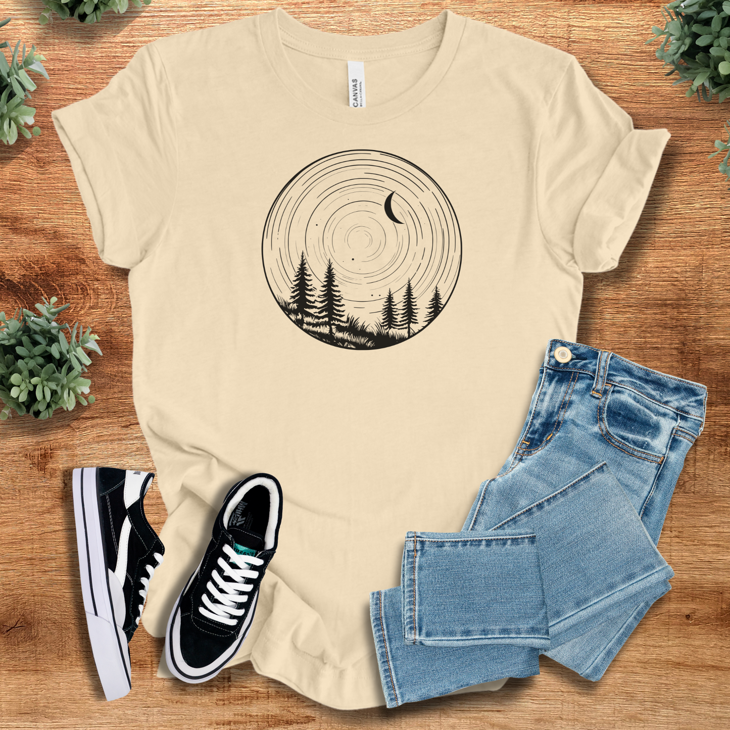 Round Peaceful Woods T‑Shirt | Soft Bella+Canvas Tee