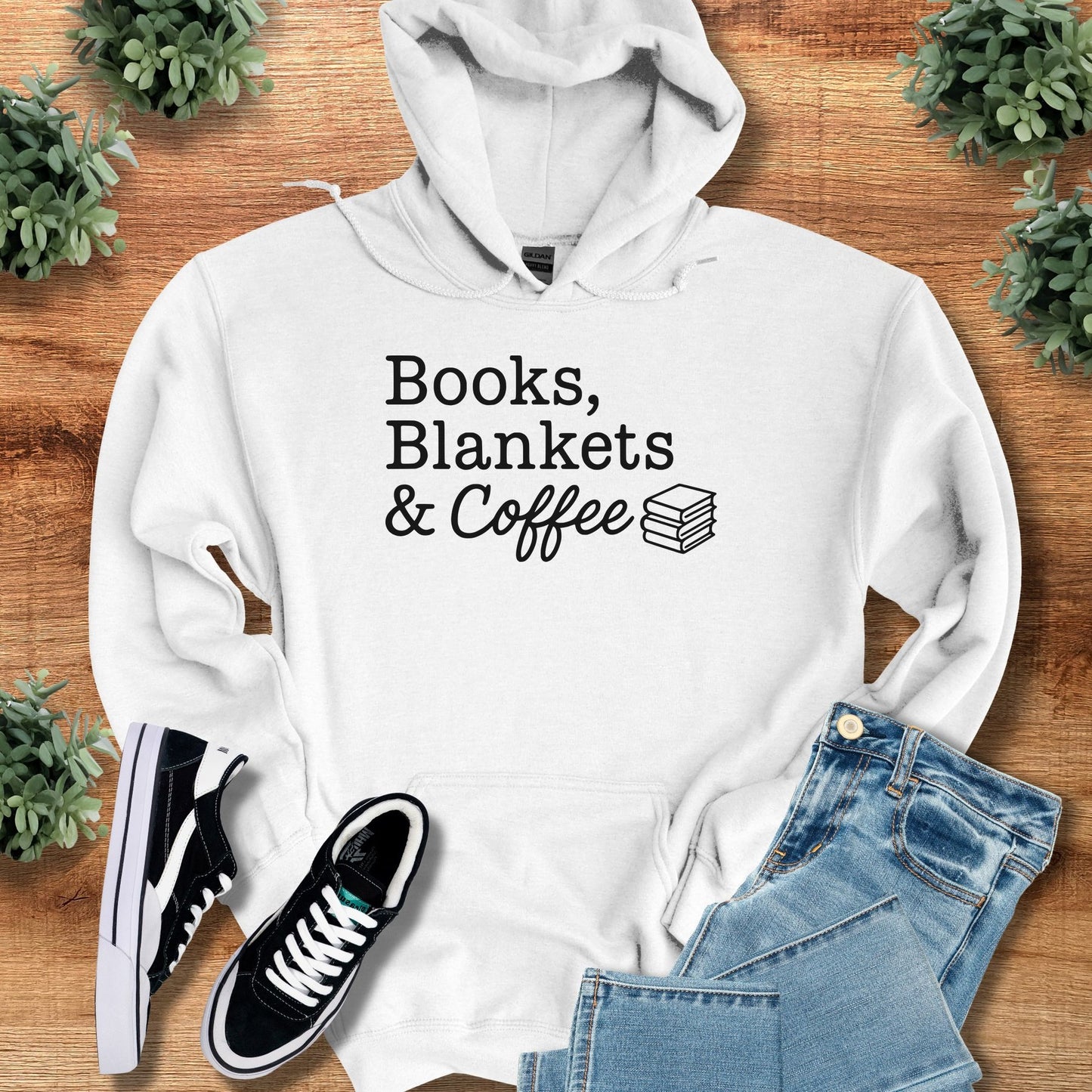 books blankets and coffee | Hoodie | Signature Vibes - White