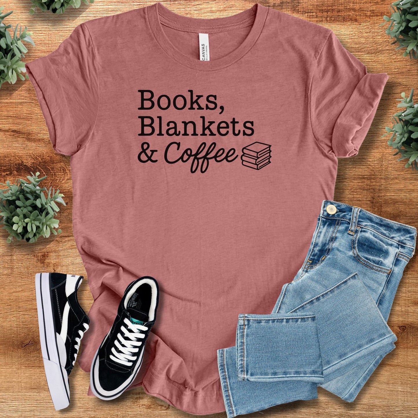 books blankets and coffee | T-Shirt | Signature Vibes - Heather Mauve
