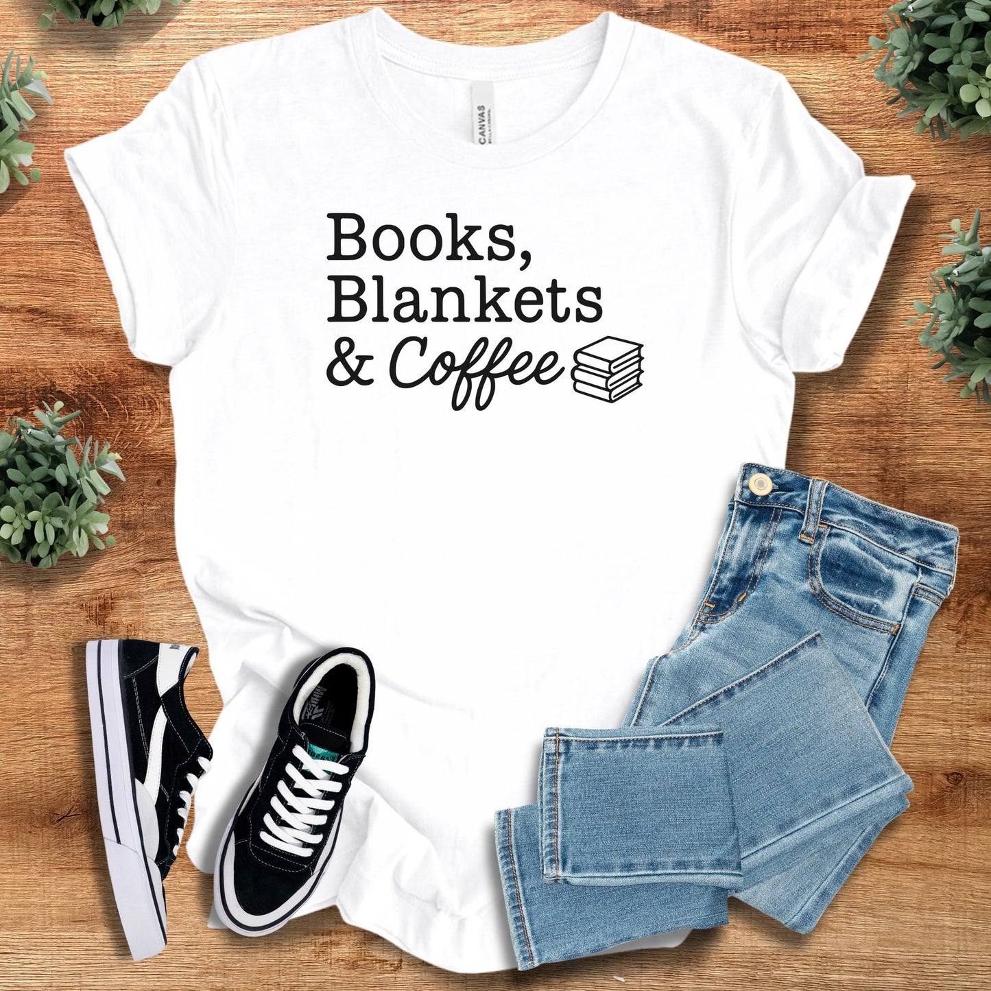 books blankets and coffee | T-Shirt | Signature Vibes - White