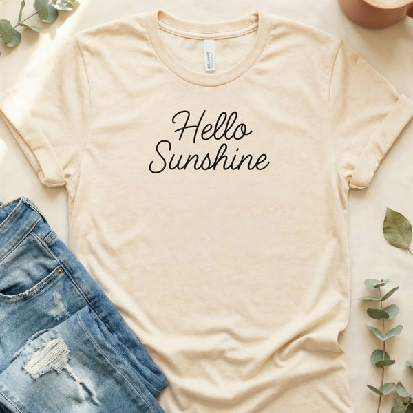 Hello Sunshine Script Text Graphic Design Women T-Shirt