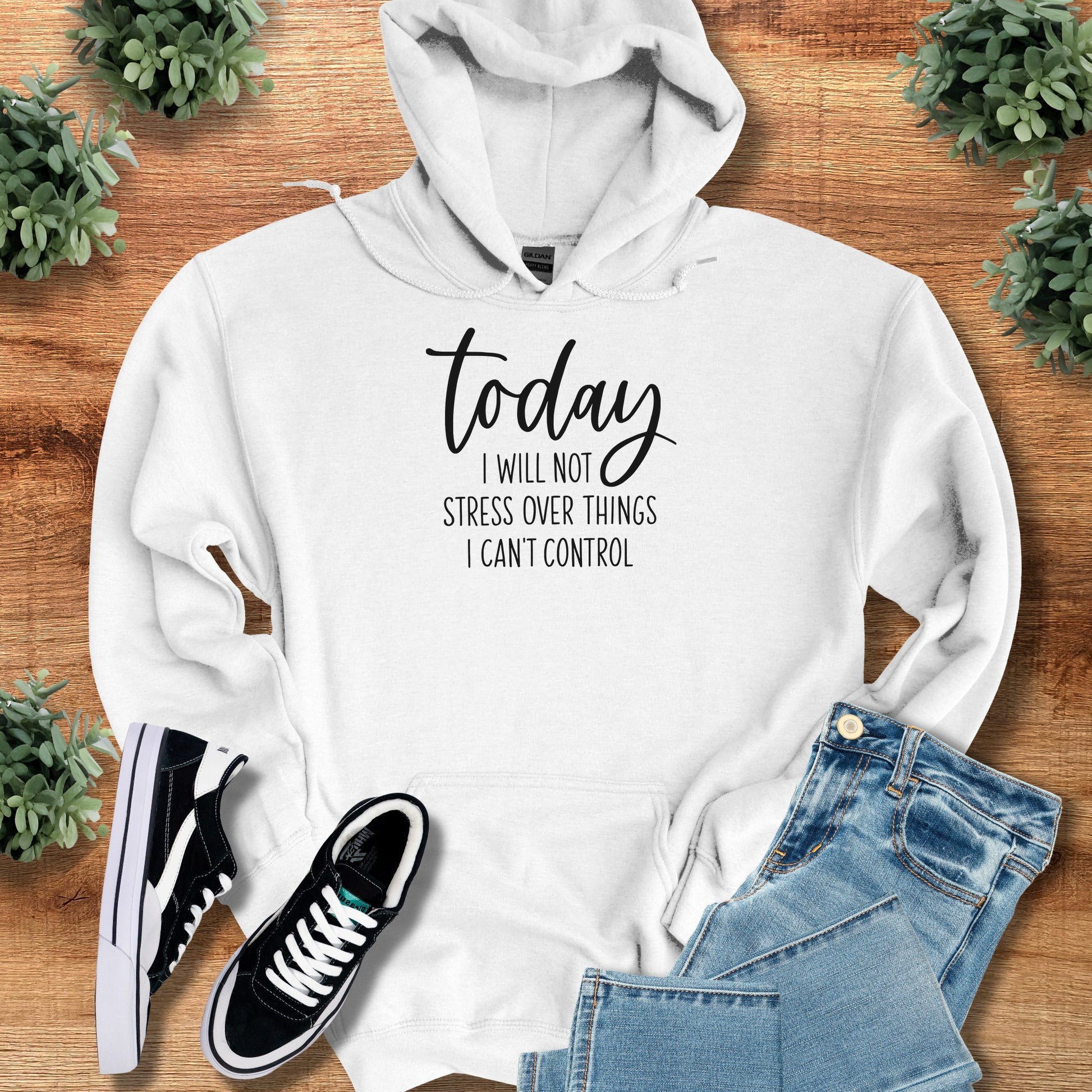 today i will not stress – Unisex Hoodie on Dark Heather — Unisex Hoodie, soft unisex fit, minimalist graphic