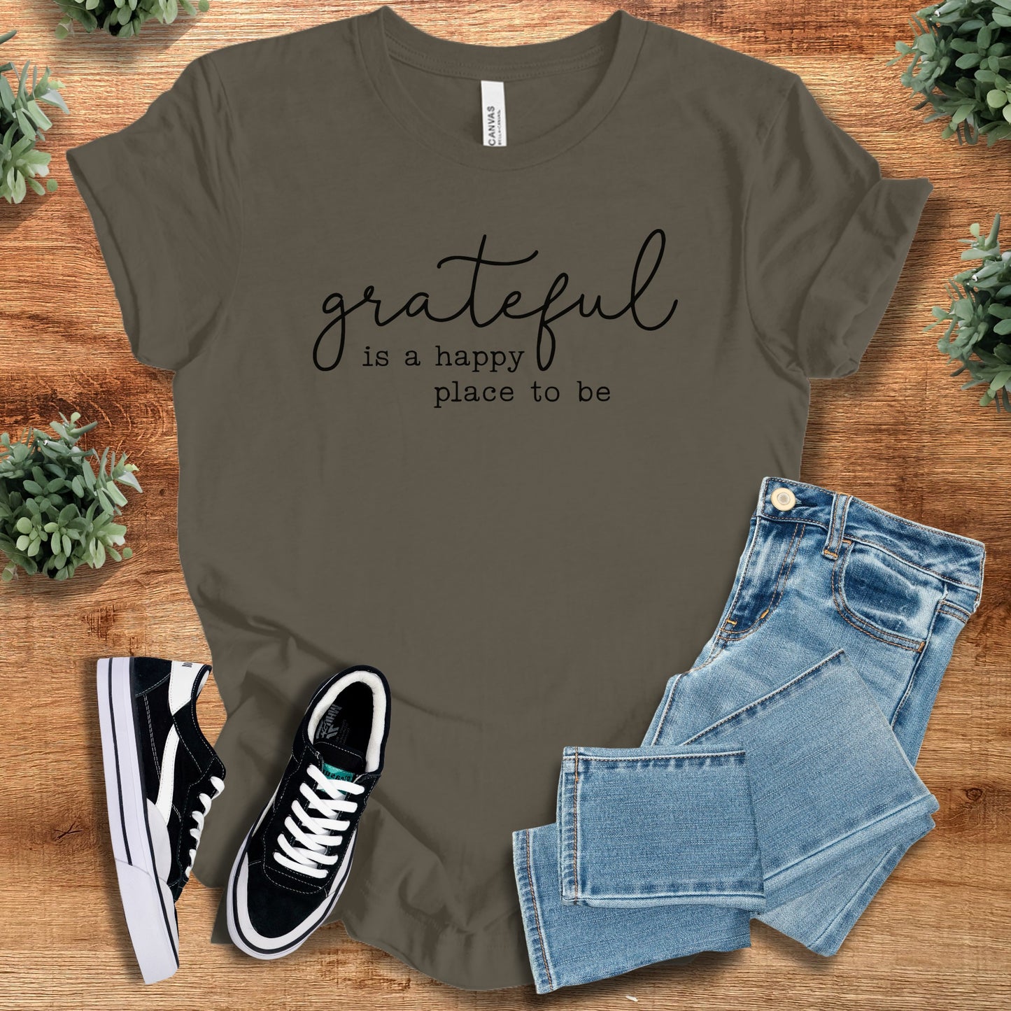 Grateful is a Happy Place to be| Bella Canvas T-Shirt