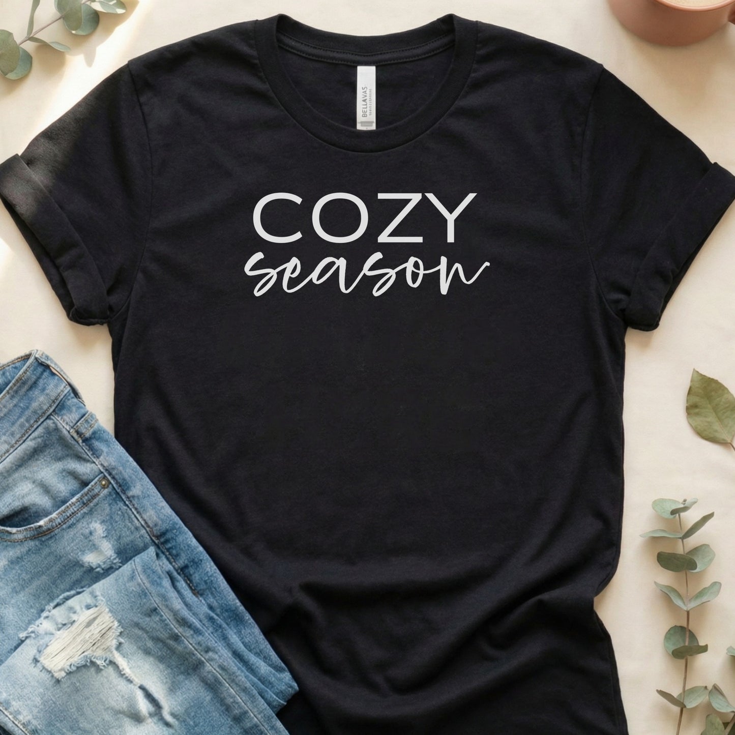 Cozy Season Black Graphic Tee Shirt Apparel