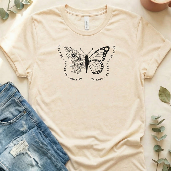 Floral Butterfly With Motivational Words Design T-Shirt