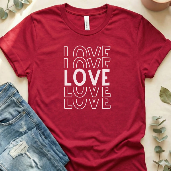 Stacked Distorted Love Graphic Black and White T-Shirt