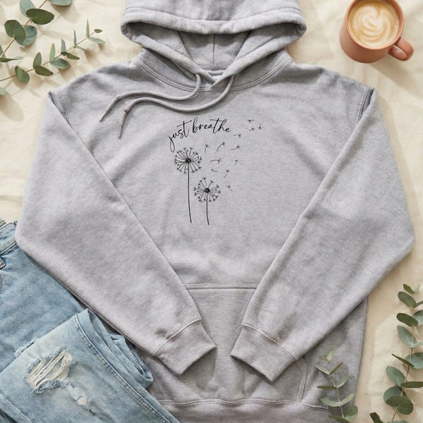 Just Breathe Dandelion Flower Motivational Floral Hoodie