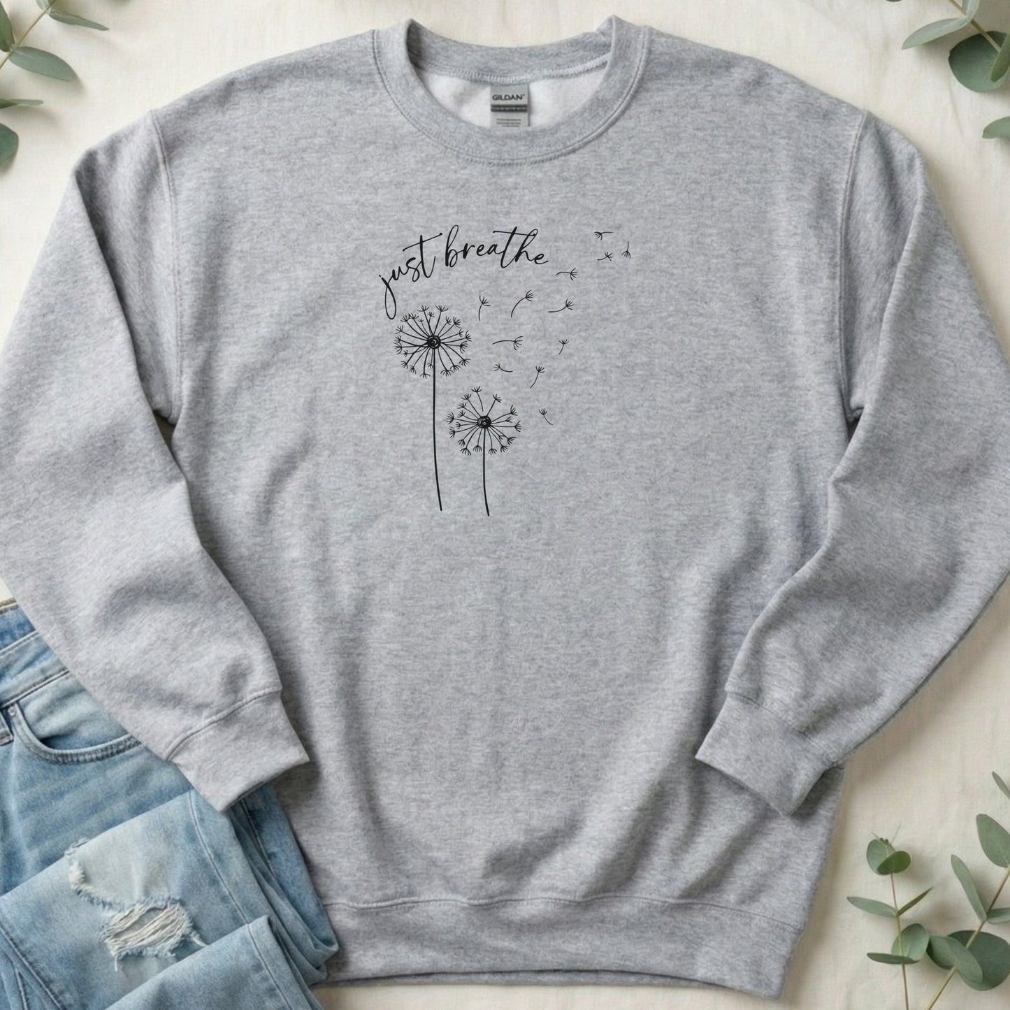 Just Breathe Dandelion Design Sweatshirt Apparel