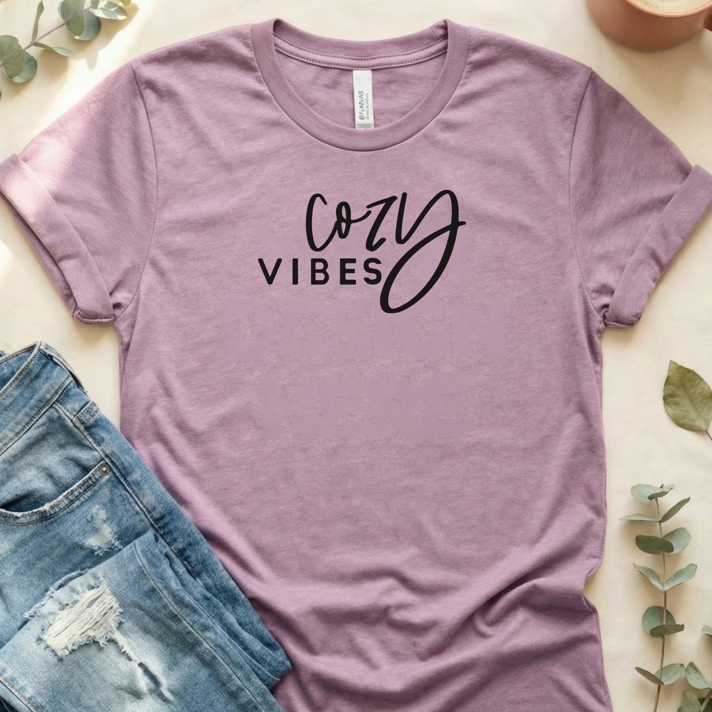 Cozy Vibes Graphic Text Casual Tee Shirt