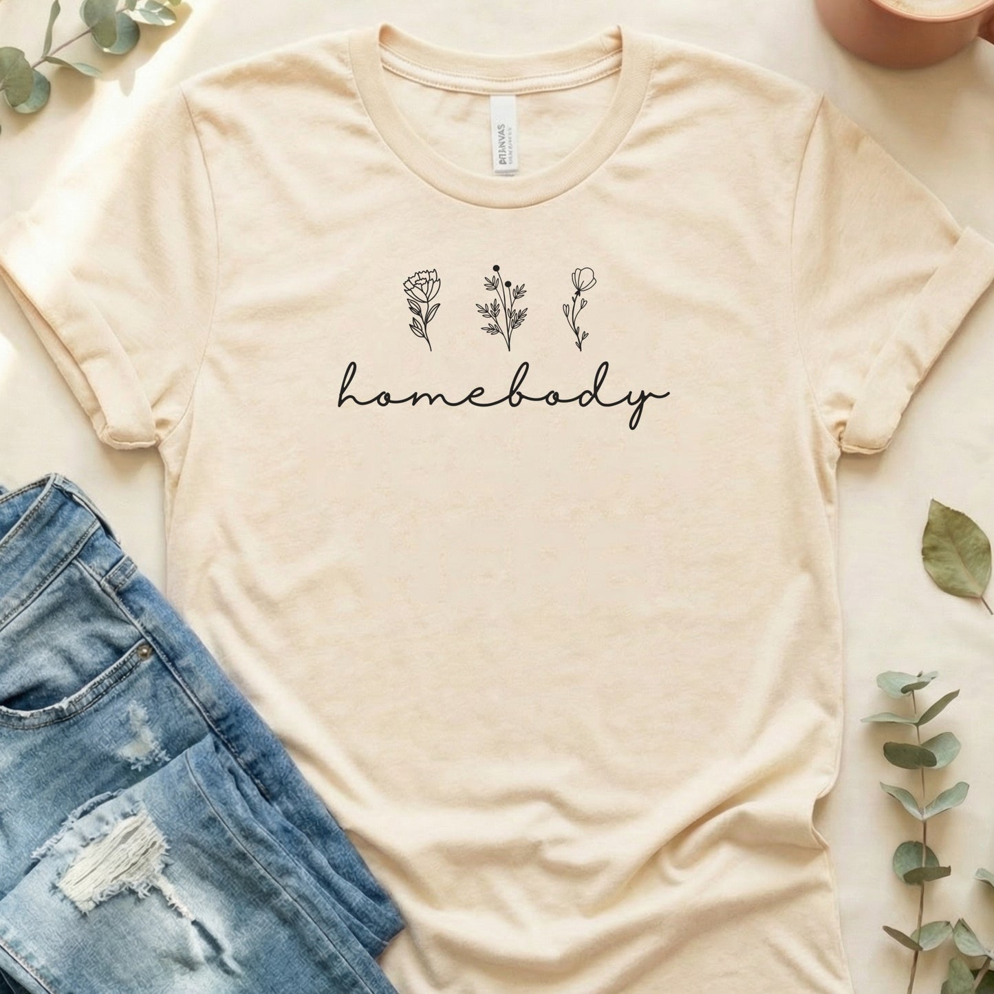 Homebody T-shirt with Floral Design Graphic Top