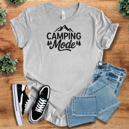 Heather-aqua t-shirt with '' text, flat lay styled on a wooden surface.