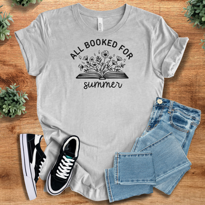 Heather Aqua t-shirt with '' text, flat lay styled on a wooden surface.