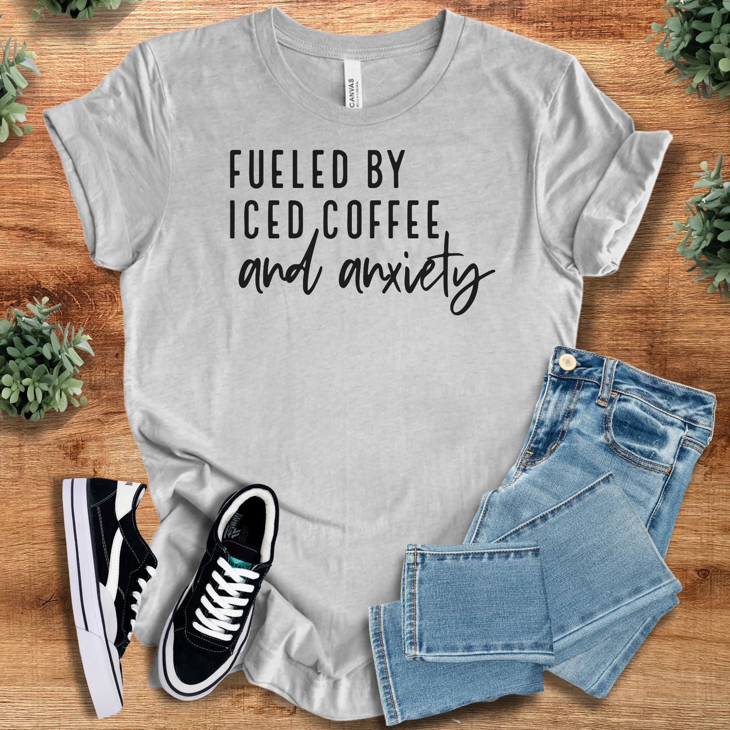 Fueled by Iced Coffee and Anxiety Shirt | Funny Relatable Bella Canvas Tee | Unisex