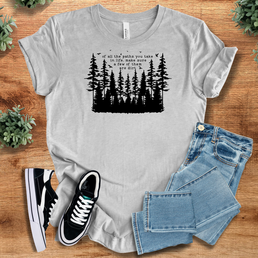 Inspirational Quote Tee Unisex in heather gray with forest silhouette and motivational message, ideal for casual wear and self-growth enthusiasts.