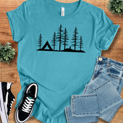 Athletic-heather t-shirt with '' text, flat lay styled on a wooden surface.