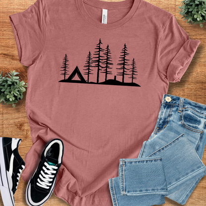 Athletic-heather t-shirt with '' text, flat lay styled on a wooden surface.