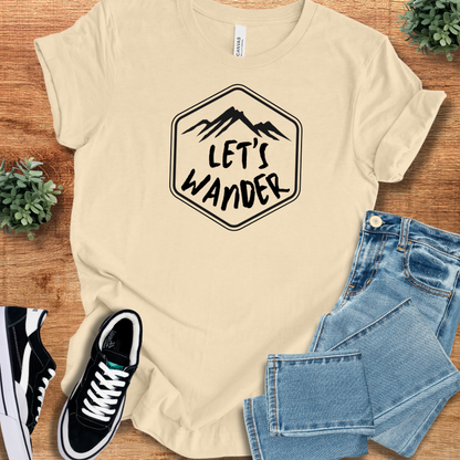 Heather-aqua t-shirt with '' text, flat lay styled on a wooden surface.