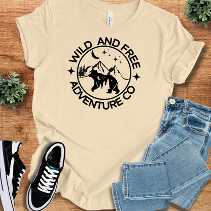 Athletic-heather t-shirt with '' text, flat lay styled on a wooden surface.
