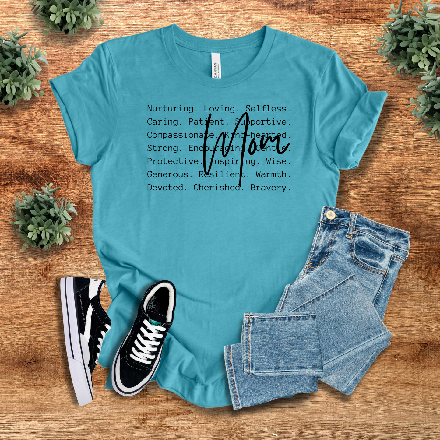 Teal Mom Affirmation T-Shirt with inspiring motherhood words. A vibrant and comfortable tee, perfect for moms who love stylish and meaningful apparel.