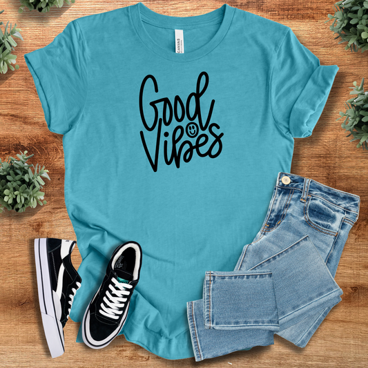 Good Vibes Smiley T‑Shirt | Soft Bella+Canvas Tee