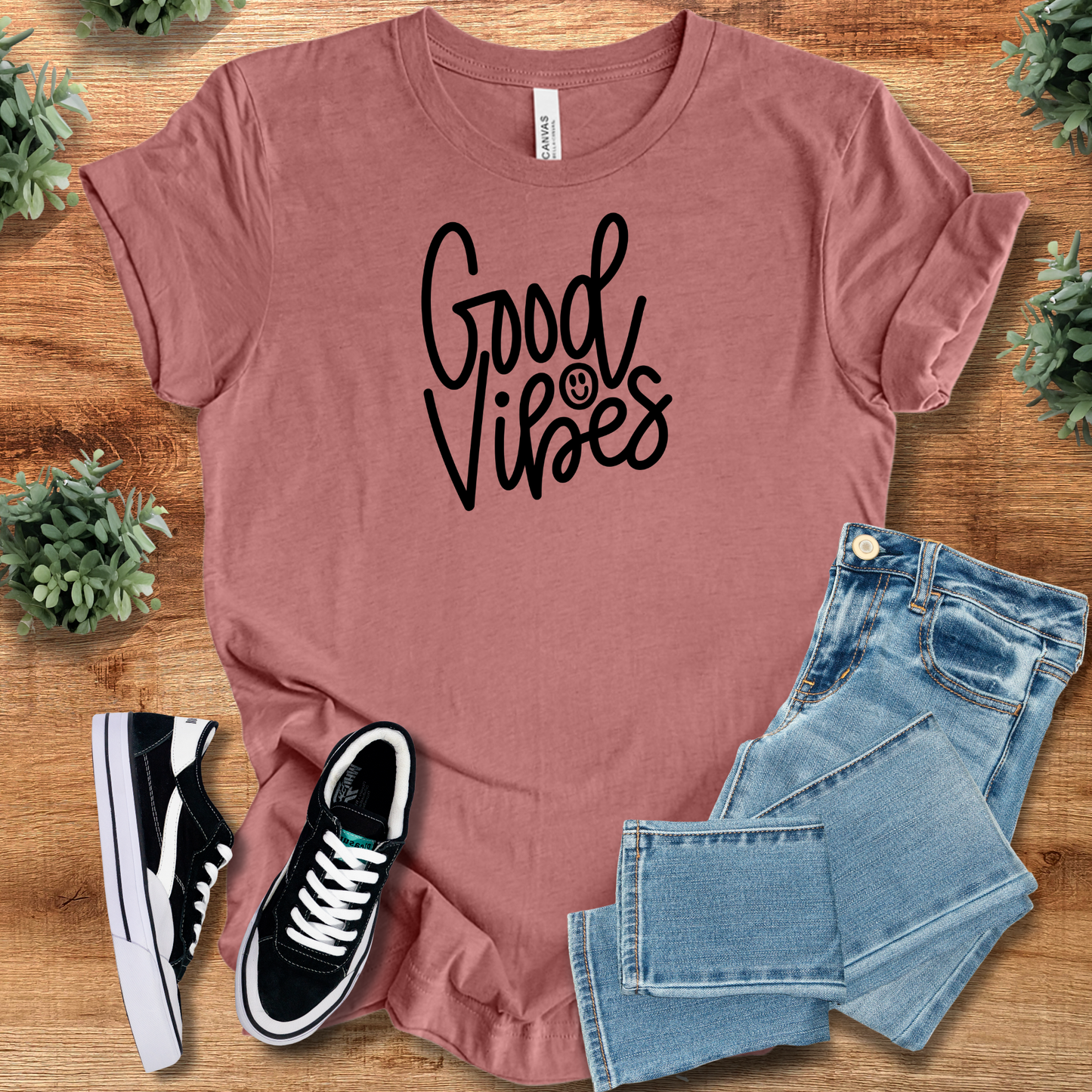 Good Vibes Smiley T‑Shirt | Soft Bella+Canvas Tee