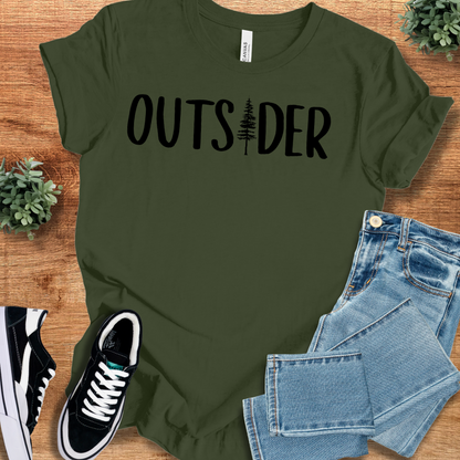 Athletic-heather t-shirt with '' text, flat lay styled on a wooden surface.