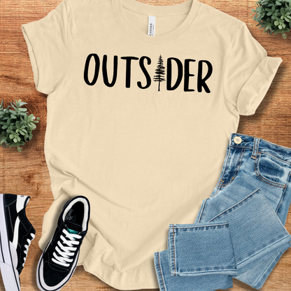 Athletic-heather t-shirt with '' text, flat lay styled on a wooden surface.