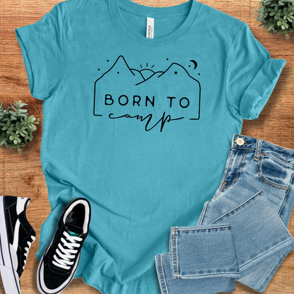 Athletic-heather t-shirt with '' text, flat lay styled on a wooden surface.