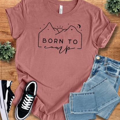 Athletic-heather t-shirt with '' text, flat lay styled on a wooden surface.