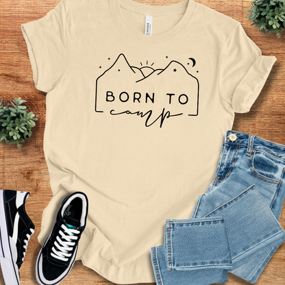 Athletic-heather t-shirt with '' text, flat lay styled on a wooden surface.