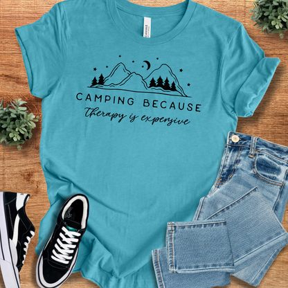Athletic-heather t-shirt with '' text, flat lay styled on a wooden surface.