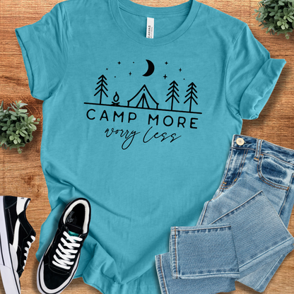 Athletic-heather t-shirt with '' text, flat lay styled on a wooden surface.