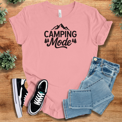 Heather-aqua t-shirt with '' text, flat lay styled on a wooden surface.