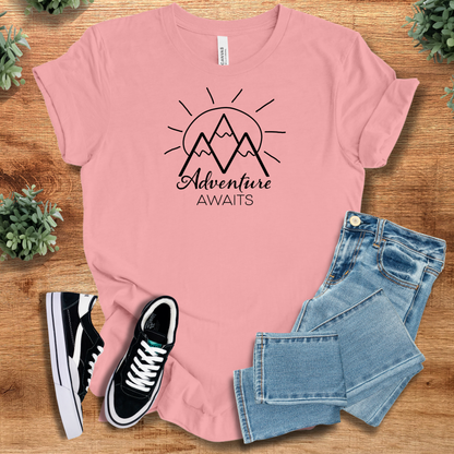 Yellow t-shirt with '' text, flat lay styled on a wooden surface.