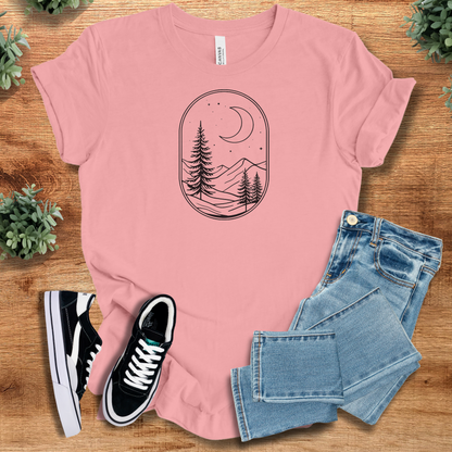 Heather-aqua t-shirt with '' text, flat lay styled on a wooden surface.
