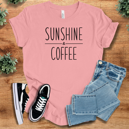 Athletic-heather t-shirt with '' text, flat lay styled on a wooden surface.