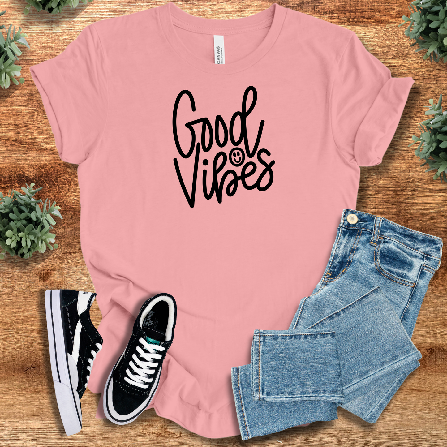 Good Vibes Smiley T‑Shirt | Soft Bella+Canvas Tee