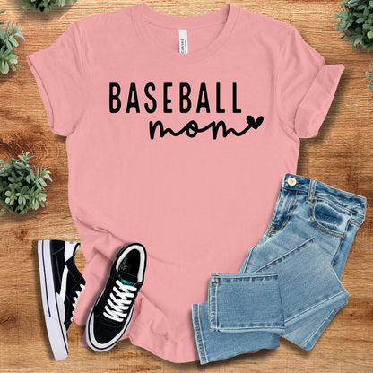 Heather-navy t-shirt with '' text, flat lay styled on a wooden surface.
