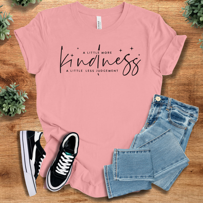 Athletic-heather t-shirt with '' text, flat lay styled on a wooden surface.