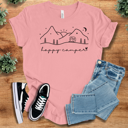 Heather-aqua t-shirt with '' text, flat lay styled on a wooden surface.