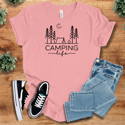 Heather-aqua t-shirt with '' text, flat lay styled on a wooden surface.