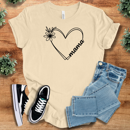 Heather-mauve t-shirt with '' text, flat lay styled on a wooden surface.