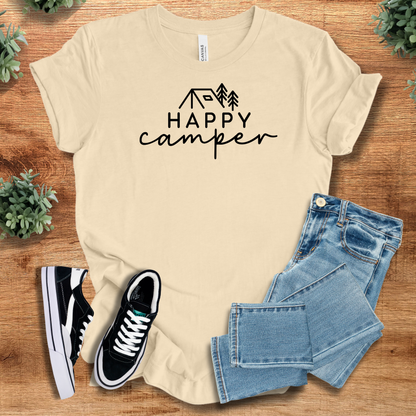 Athletic-heather t-shirt with '' text, flat lay styled on a wooden surface.