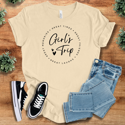 Athletic-heather t-shirt with '' text, flat lay styled on a wooden surface.